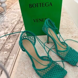 Bottega Veneta Turquoise Mesh Lace-Up Heels